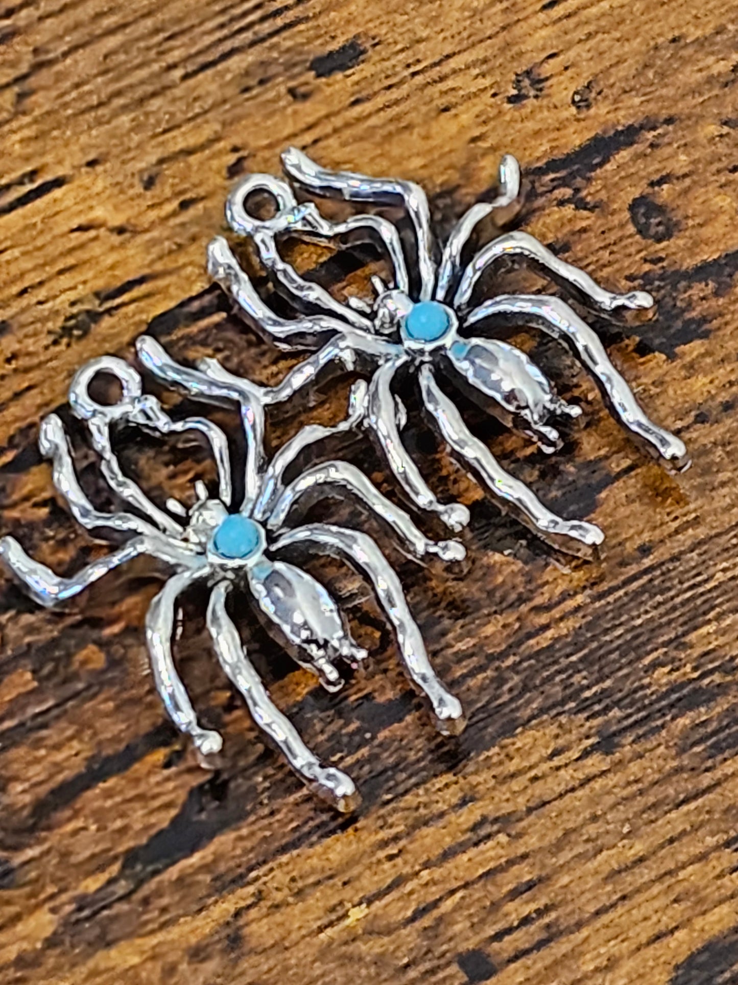 🕷️ Silver Tone Spider Charms with Blue Centre for Jewellery Making - 8 Pack