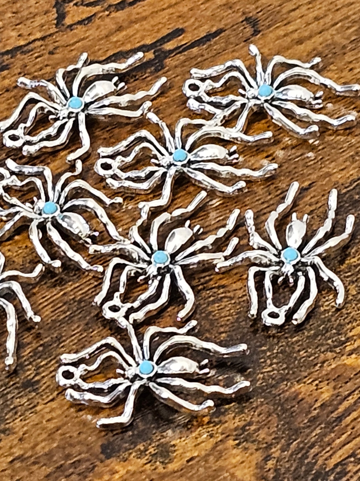 🕷️ Silver Tone Spider Charms with Blue Centre for Jewellery Making - 8 Pack