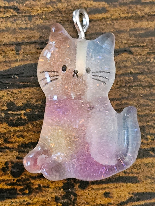 🐱 Cute Sparkly Multicoloured Resin Cat Charms for Jewellery Making - 6 Pack