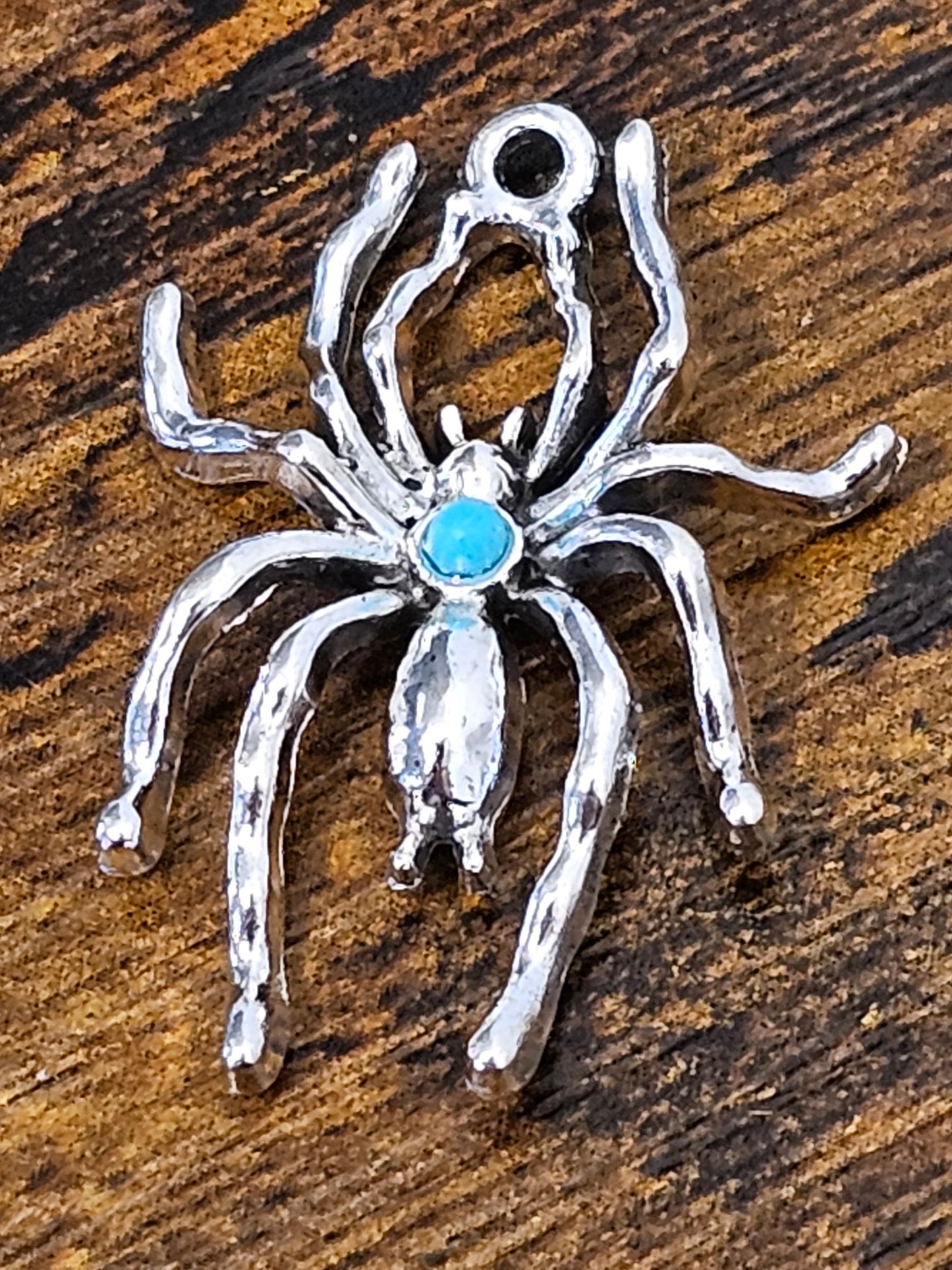 🕷️ Silver Tone Spider Charms with Blue Centre for Jewellery Making - 8 Pack