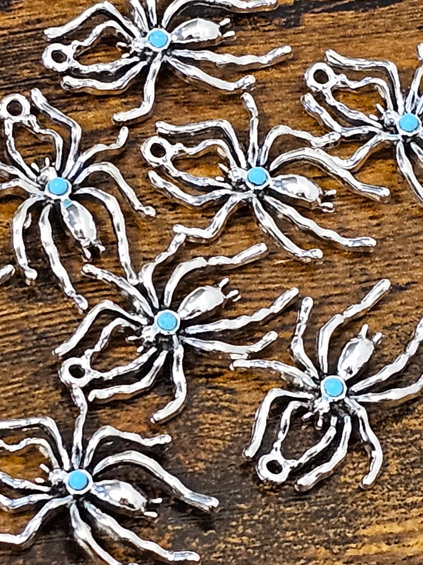 🕷️ Silver Tone Spider Charms with Blue Centre for Jewellery Making - 8 Pack