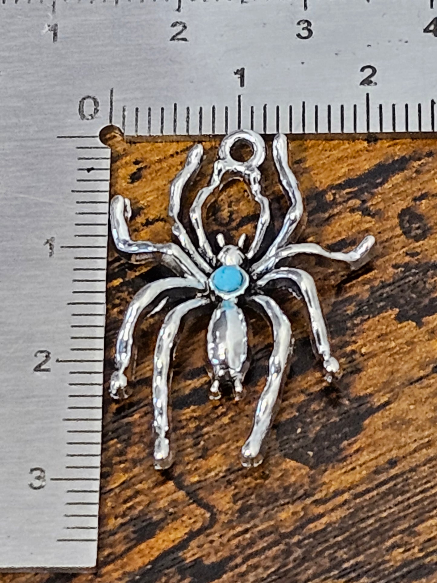 🕷️ Silver Tone Spider Charms with Blue Centre for Jewellery Making - 8 Pack